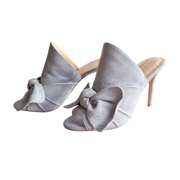 Daya by Zendaya Suede Bow Mules Heels | Size 6.5 | Gray Slip-On Stilettos - Picture 3 of 9